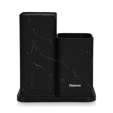 Підставка Fissman для кухонних ножів та інструментів 11x11x23 + 11x11х17 см, колір ЧОРНИЙ МАРМУРпластик (12884)