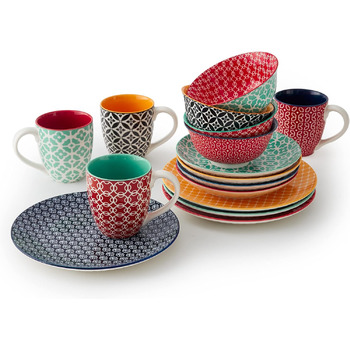 Набір керамічного посуду на 4 персони, 16 предметів, різнокольоровий Vibrant Joy Dowan