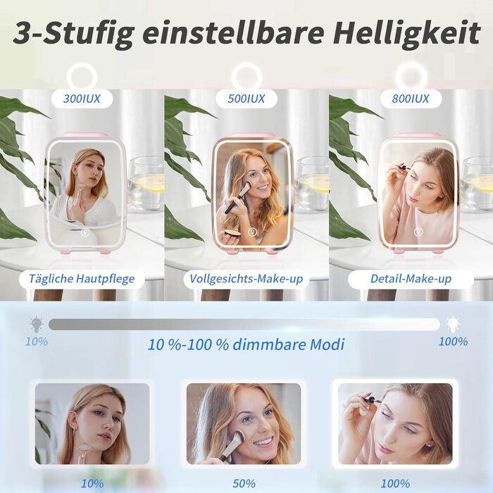 Міні-холодильник зі світлодіодним дзеркалом 4 л рожевий YASHE