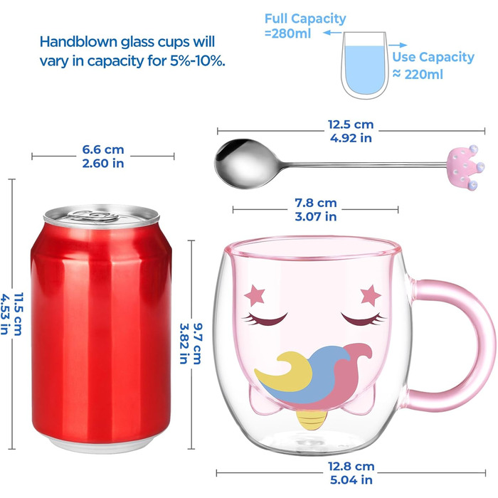 Двостінні милі келихи для лате макіато з різдвяною ялинкою 270 мл Кавова чашка Різдвяна кружка з ситечком для чаю з різдвяною ялинкою Чайні склянки для молока, льоду, різдвяні подарунки для жінок і дітей (Тип 7-чашка єдинорога, Тип 7-280 мл*1)