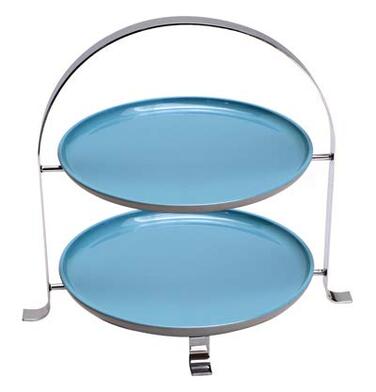 Стійка для сервірування APS високоякісна хромована металева підставка для торта на 3 тарілки з максимальним Ø 27 см - загальна висота 43 см (тарілки в комплект не входять) (2 тарілки - Ø 27см)