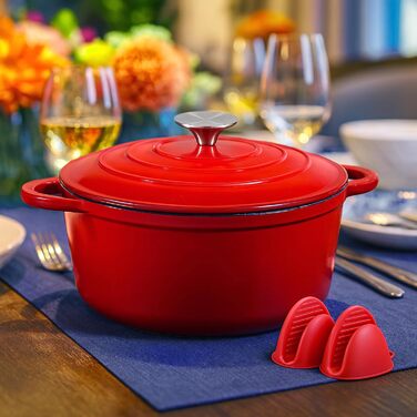 Чавунна форма для запікання 24 см, емальована з кришкою, включаючи 1 пару силіконових рукавиць Nilpferd