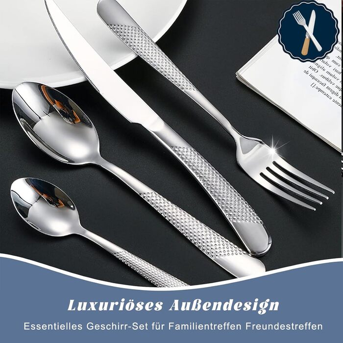 Набор столовых приборов на 6 человек, 24 предмета с держателем, серебристые AVEKI