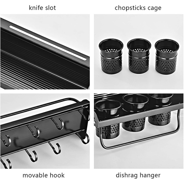 Настінний органайзер для кухонного приладдя 80 см чорний TouSuaRSi