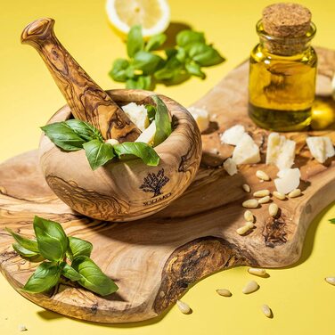 Оливковая ступка и набор пестиков - Ступка - Деревянная ступка - Экологичная ступка для трав и специй Ø Диаметр около 12 см Круглый Ø 12 см