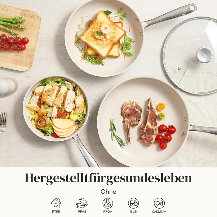 Набор индукционных сковородок со стеклянными крышками, 6 предметов 20, 24, 28 см, синий Redchef