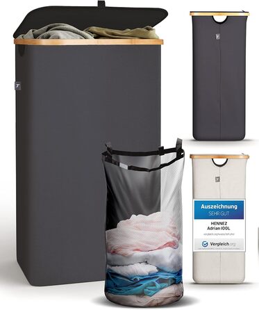 Кошик для білизни з кришкою Grey - Знімний мішок для білизни Збірник білизни вузький - Ящик для білизни Збирач кошика для білизни Сортувальник білизни - Скриня для білизни, кошики для білизни Кошик для білизни 100л 100л Сірий, 100L