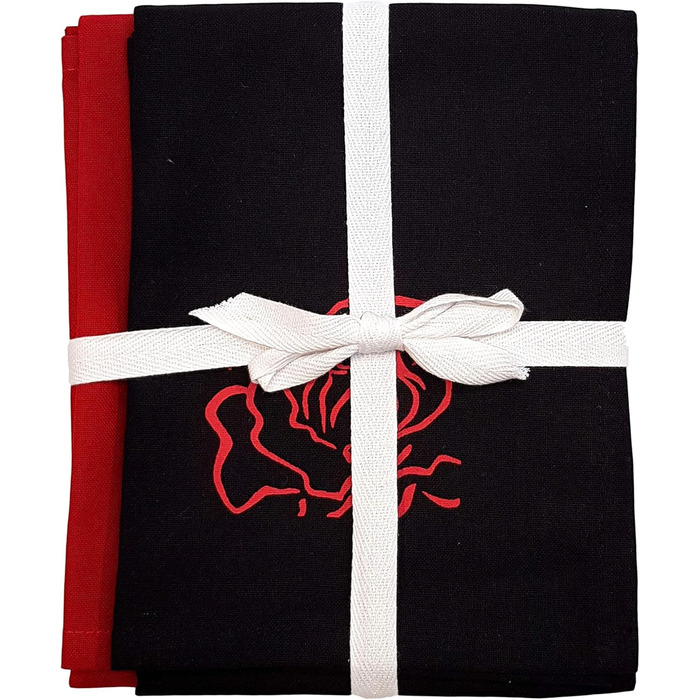 Різдвяні кухонні рушники Ragged Rose, бавовна (48 x 70 см, червоні з чорним)