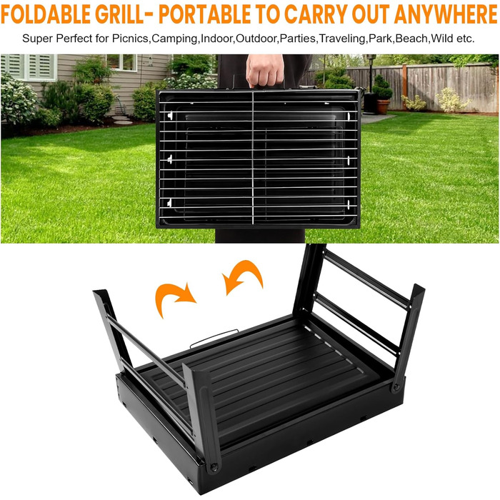 Портативний гриль для барбекю 52 x 29,5 x 22 см, чорний Uten