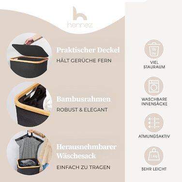 Кошик для білизни з кришкою Grey - Знімний мішок для білизни Збірник білизни вузький - Ящик для білизни Збирач кошика для білизни Сортувальник білизни - Скриня для білизни, кошики для білизни Кошик для білизни 100л 100л Сірий, 100L