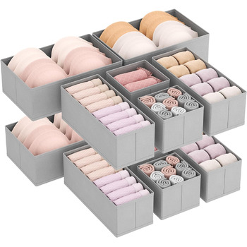 Набор из 12 ящиков Органайзер, Органайзер для гардероба, Ящики для пеленального столика Система организации гардероба Спальня для одежды, Детская одежда, Носки, Нижнее белье, Серый