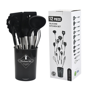 Силіконовий набір кухонного приладдя з 12 предметів, чорний DLD