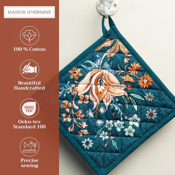 Рукавички для духовки Maison d&39 Hermine, підставки для каструль, 100 бавовна, термостійкі кухонні рукавички, рукавички для духовки (19 см x 33 см) та підставки для каструль (20 см x 20 см) для приготування їжі, Morzine - Рукавички для духовки на День по