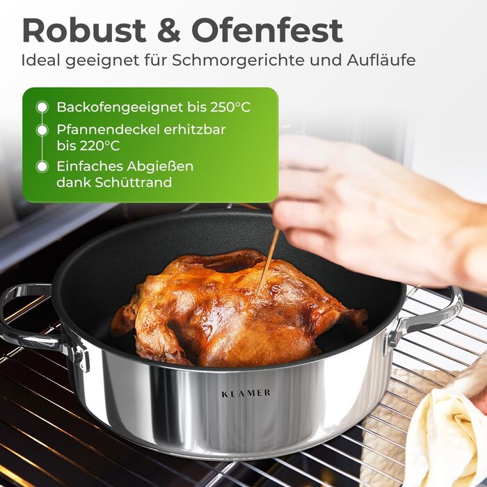 Кастрюля 28 см и сковорода сервировочная 28 см с крышкой, набор 3 предмета Klamer