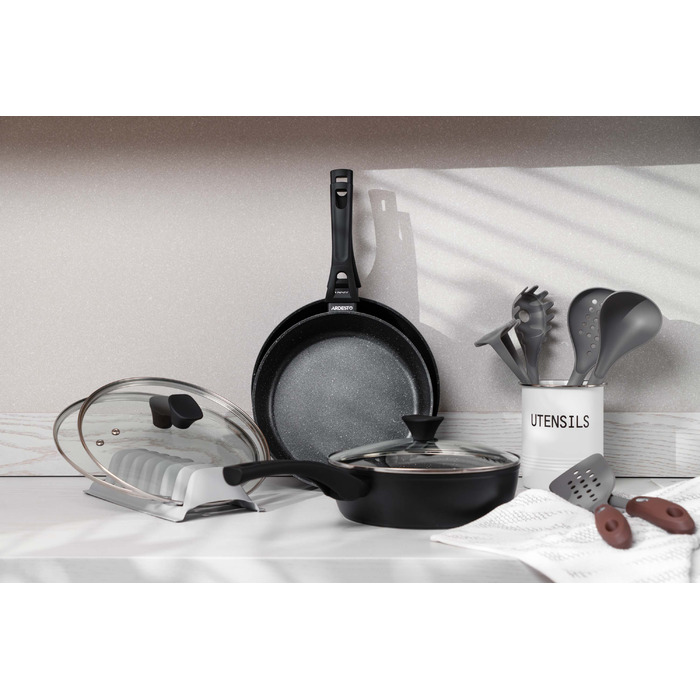 ARDESTO Сковорода для глубокого огня с крышкой Gemini Livorno, 28см, Алюминий, Черный