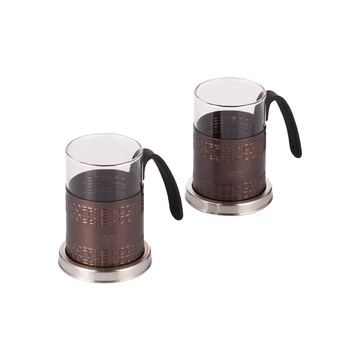 GIPFEL Два кухлі для кави GLACIER - STOCKHOLM 250 мл (оправа графітового кольору, хромована підставка, чорна пластикова ручка) 7521 GIPFEL