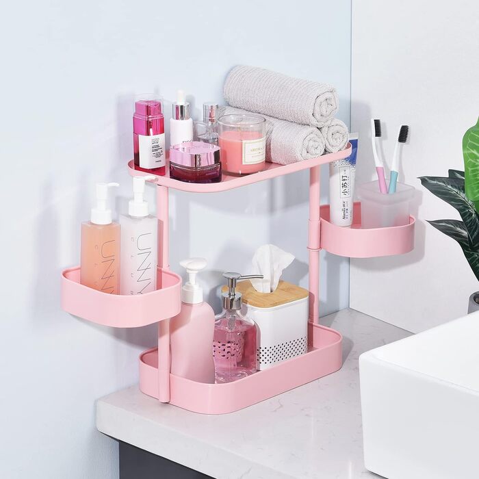 Стойка для специй APEXCHASER, 3-уровневый вращающийся держатель для специй, вращающийся на 360 хранилище для специй, металлический кухонный органайзер для бутылки для специй, банки для специй 35 * 19 * 37,5 см (низкий, розовый)