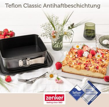 Квадратна пружинна форма Zenker Bake, Click & Go з капюшоном 24 x 24 x 8 см Форма для випічки з відповідною кришкою для прямого транспортування Форма для торта для випікання та транспортування