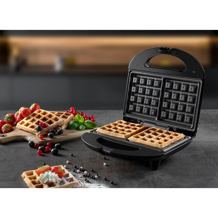 Брюссельська вафельниця Bestron в ретро-дизайні, вафельниця на 2 бельгійські вафлі, з антипригарним покриттям і лампою для випічки, 700 Вт, колір (чорний матовий)