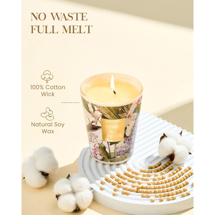 Надзвичайно велика ароматична свічка M&SENSE, час горіння 150 годин, натуральна ароматерапевтична свічка з 3 гнітами, сильний аромат, тривале горіння, подарункова свічка та прикраса для дому, подарунки для жінок (400 г, груша фрезія)