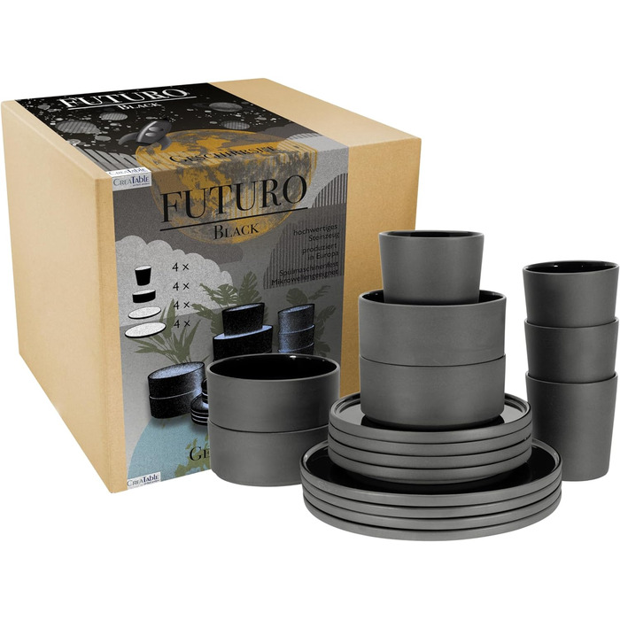 Набір посуду на 4 персони, 16 предметів, Futuro Black Creatable