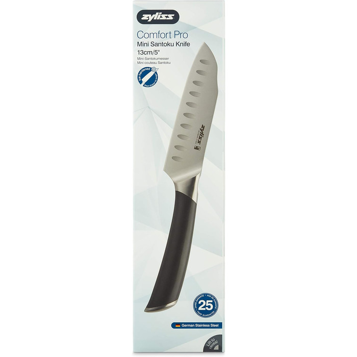 Німецька нержавіюча сталь Zyliss E920268 Comfort Pro, чорна ручка, кухонний ніж, можна мити в посудомийній машині, гарантія 25 років (ніж Santoku)