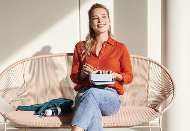 Ланч-бокс з Bento Box - Для 4 бутербродів або 8 скибочок хліба - Ланч-бокс для невеликих закусок і залишків їжі - Ланч-бокс для дорослих - Фуд-бокс з відділеннями - (Nordic Red, Bento Lunchbox великий TAB)