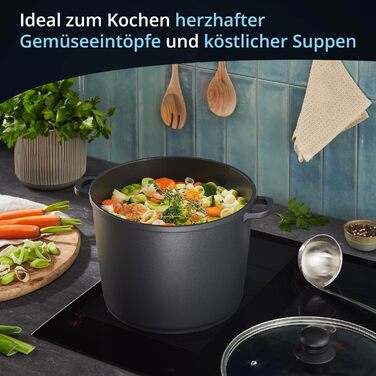 Каструля 10 л алюмінієва зі скляною кришкою 28 см, чорна KHG