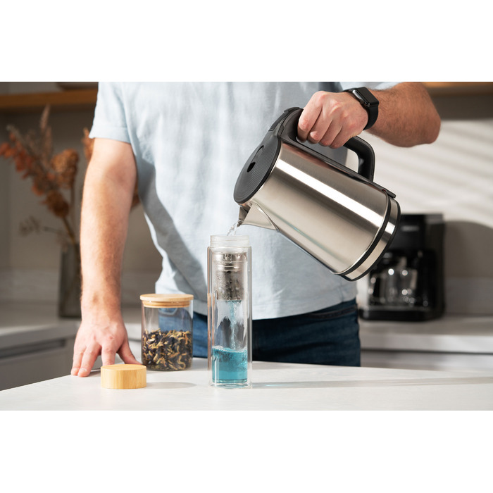 ARDESTO Термос скляний з подвійними стінками, 450 мл, боросилікатне скло, бамбукова кришка