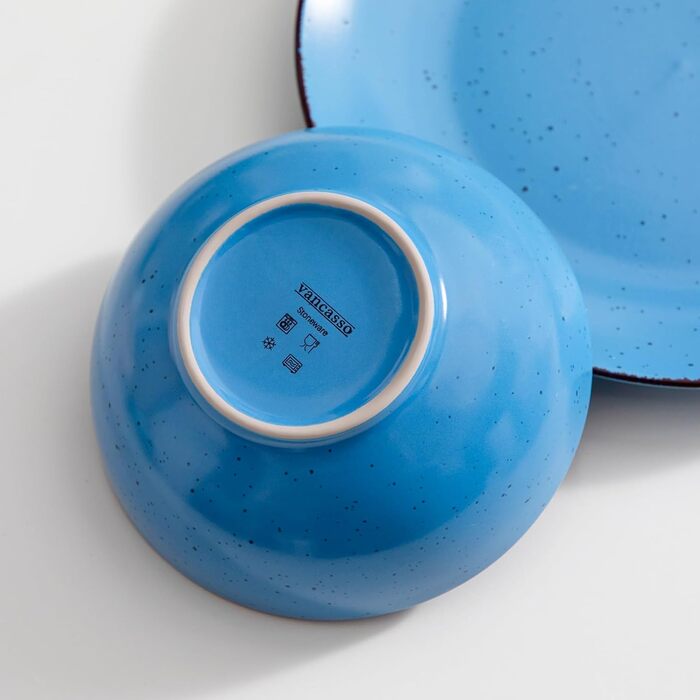 Столовий сервіз з керамограніту, набір посуду vancasso MODA, вінтажний зовнішній вигляд, комбінований сервіз із 40 предметів з 8 обідніми тарілками, тарілками для тортів, суповими тарілками, мисками та чашками кожна (синій колір, комбінований сервіз 16 шт