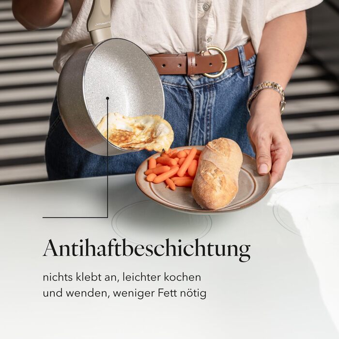 Алюмінієва каструля FLORINA 16 см 1,6 л Підходить для індукції Керамічне покриття, стійке до подряпин М&39яка ручка під дерево Термостійка Для всіх варильних поверхонь Легко миється (ISLA, 1,1 л - 16 см)