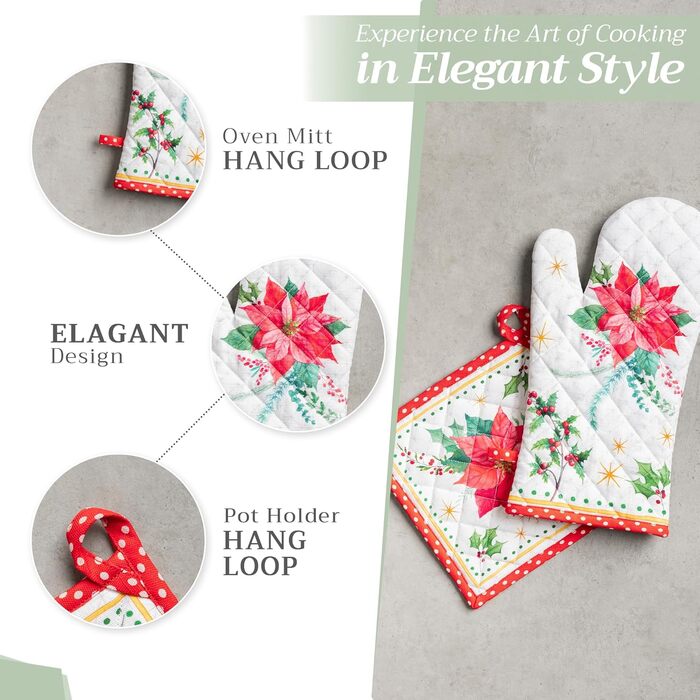 Рукавички для духовки Maison d&39 Hermine, Прихватки для каструль, 100 бавовна, термостійкі кухонні рукавички, рукавички для духовки (19 x 33 см) та прихватки для каструль (20 x 20 см) для приготування їжі, Morzine - Рукавички для духовки (19 x 33 см) та 