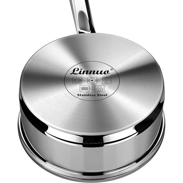 Маленька індукційна каструля Linnuo 16 см зі скляною кришкою, маленька каструля об&39ємом 1,5 л виготовлена з нержавіючої сталі 18/10, ручка не нагрівається, коване дно для всіх плит, міні-каструля, каструля для молока, індукційна каструля (16 см 1,2 л)