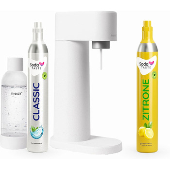 Набір для газування води, 4 предмети, класик + лимон, білий Mysoda Woody SodaTASTE