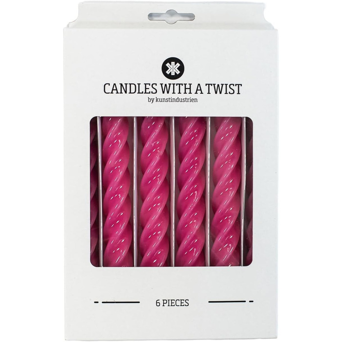 Свічки з крученим конусом, зроблені в Італії, доступні 25 кольорів, лаковані настільні свічки, спіральні свічки з тривалим часом горіння 5 годин, декоративні свічки, 6 шт. , 2,2 x 21 см (малина)