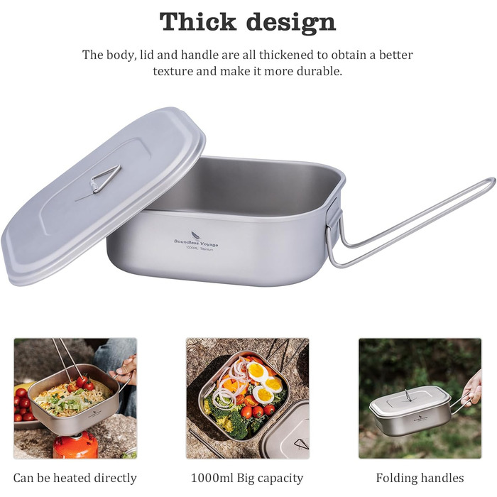 Титанова військова каструля для кемпінгу з кришкою та відкидною ручкою 1л. iBasingo