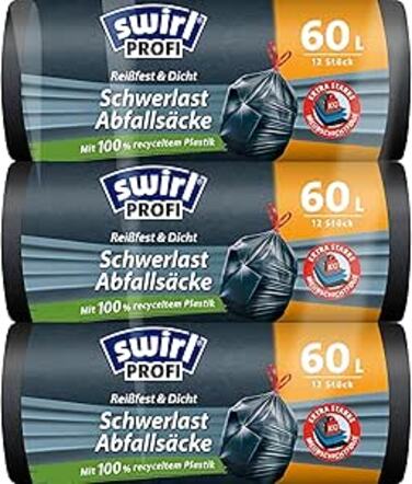 Мішки для сміття 60 л, 3 x 12 мішків Swirl