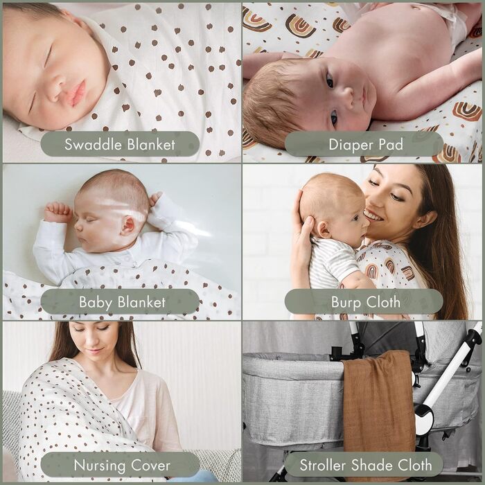 Муслінові серветки GLLQUEN для немовлят, 6 шт. бавовняних серветок для відрижки, 70 см x 70 см, абсорбуючі та дихаючі, ідеально підходять для очищення, витирання та покриття новонароджених (райдужні, 6 шт.)