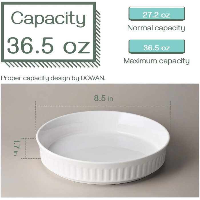 Набір сковорідок для кіша з 2-8-дюймової керамічної форми для пирога для випічки, порцелянова форма для торта Глибоке блюдо для пирога, піци, кіша без скоринки, курячий горщик, кругла форма для подачі макаронів Придатна для мікрохвильової печі, біла