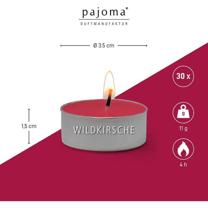 Ароматичні чайні свічки Pajoma 90, 3x30 шт. , ароматичні свічки, багато ароматів на вибір, висота 1,5 см, Ø 3,5 см (дика вишня, 30)