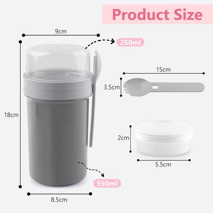 Стаканчик для пластівців 800 мл із ложкою, сірий Acasimo