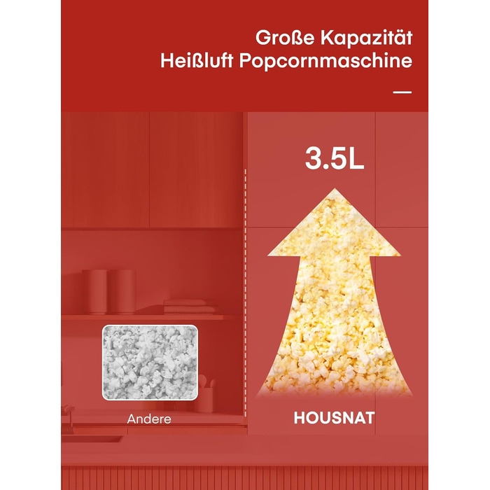 Машина для попкорну 3,5 л у вигляді візка, 1200 Вт, червона HOUSNAT