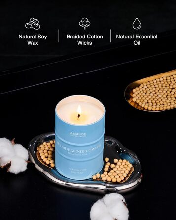 Ароматичні свічки M&SENSE з натурального соєвого воску, натуральна соєва свічка для домашнього декору, тривалий час горіння до 70 годин, класні подарунки-свічки для чоловіків і жінок (320 г, Hgelfeld Windblumen)