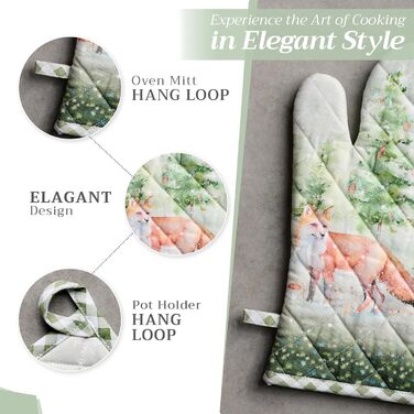 Рукавички для духовки Maison d&39 Hermine, Прихватки для каструль, 100 бавовна, термостійкі кухонні рукавички, рукавички для духовки (19 x 33 см) та прихватки для каструль (20 x 20 см) для приготування їжі, Morzine - Рукавички для духовки (19 x 33 см) та 