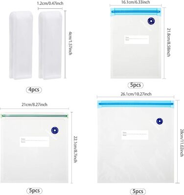 Вакуумні пакети 15 пакетів з 4 герметичними затискачами, 16,1 х 21,8/21 х 22,1/ 26,1 х 28 см GOTRUST