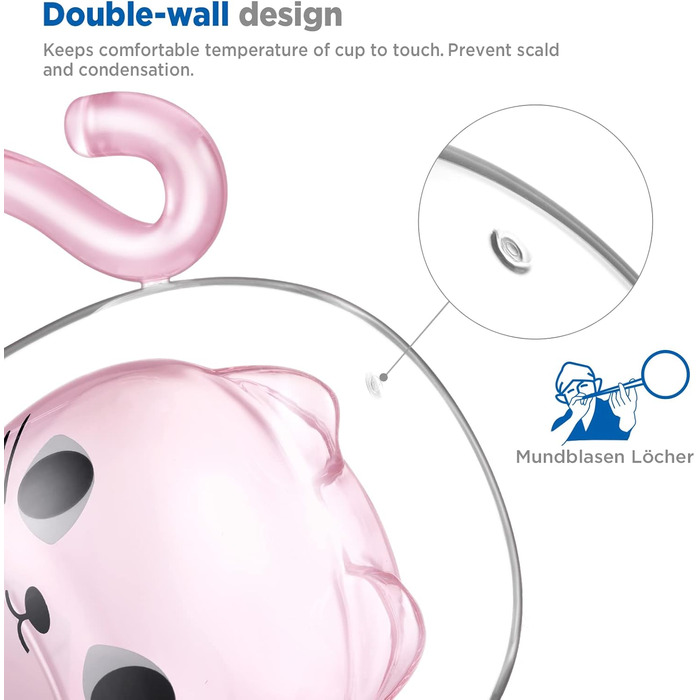 Двостінні милі різдвяні ялинки келихи для лате макіато 270 мл кавова чашка різдвяна кружка з різдвяною ялинкою ситечко для чаю келихи для молока, льоду, різдвяні подарунки для жінок і дітей (тип 2-рожевий кіт, тип 2-290 мл * 1)