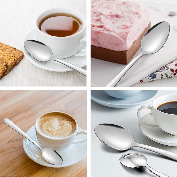 Матові чорні чайні ложки BEWOS, 16 шт. , ложки з нержавіючої сталі 13,7 см / 5,39 дюйма, чудова серія кавових ложок, десертні ложки, які можна мити в посудомийній машині, ідеально підходять для дому, ресторанів, вечірок тощо (срібна кругла ручка (звичайна