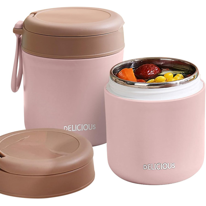 Герметичний ізольований харчовий контейнер, термоконтейнер, нержавіюча сталь, вакуумний харчовий контейнер з ложкою, для школи, роботи, пікніка (одношаровий) (рожевий)