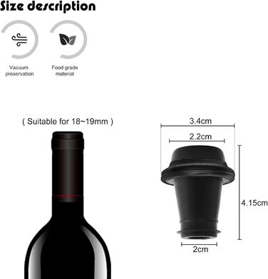 Автоматический винный насос WIWONEY с 1 перезаряжаемым вакуумным насосом и 4 винными пробками для вакуума и 1 зарядным кабелем типа C (черные силиконы)