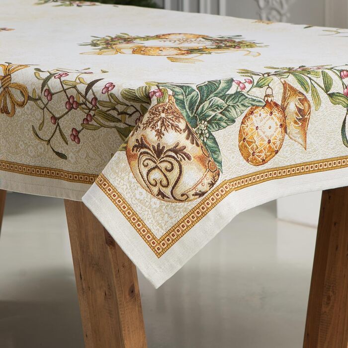 Дім різдвяної гобеленової різдвяної скатертини Скатертина на Різдво та Новий рік (Золотий вінок (Іскристий), 140x140 см)